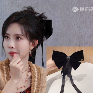 桃花坞孟子义同款法式感红黑丝绒蝴蝶结头饰发夹女后脑勺弹簧夹