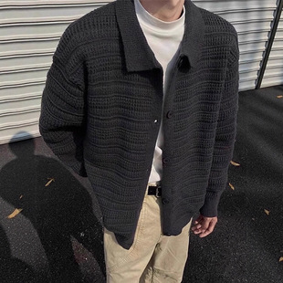 轧戏代旭肖稚宇陈星旭同款针织开衫外套男款秋冬慵懒风翻领毛衣男