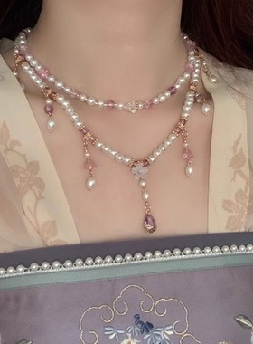 蜀锦人家王艺诺谭松韵同款珍珠古风项圈旗袍复古叮当镯发扣项链