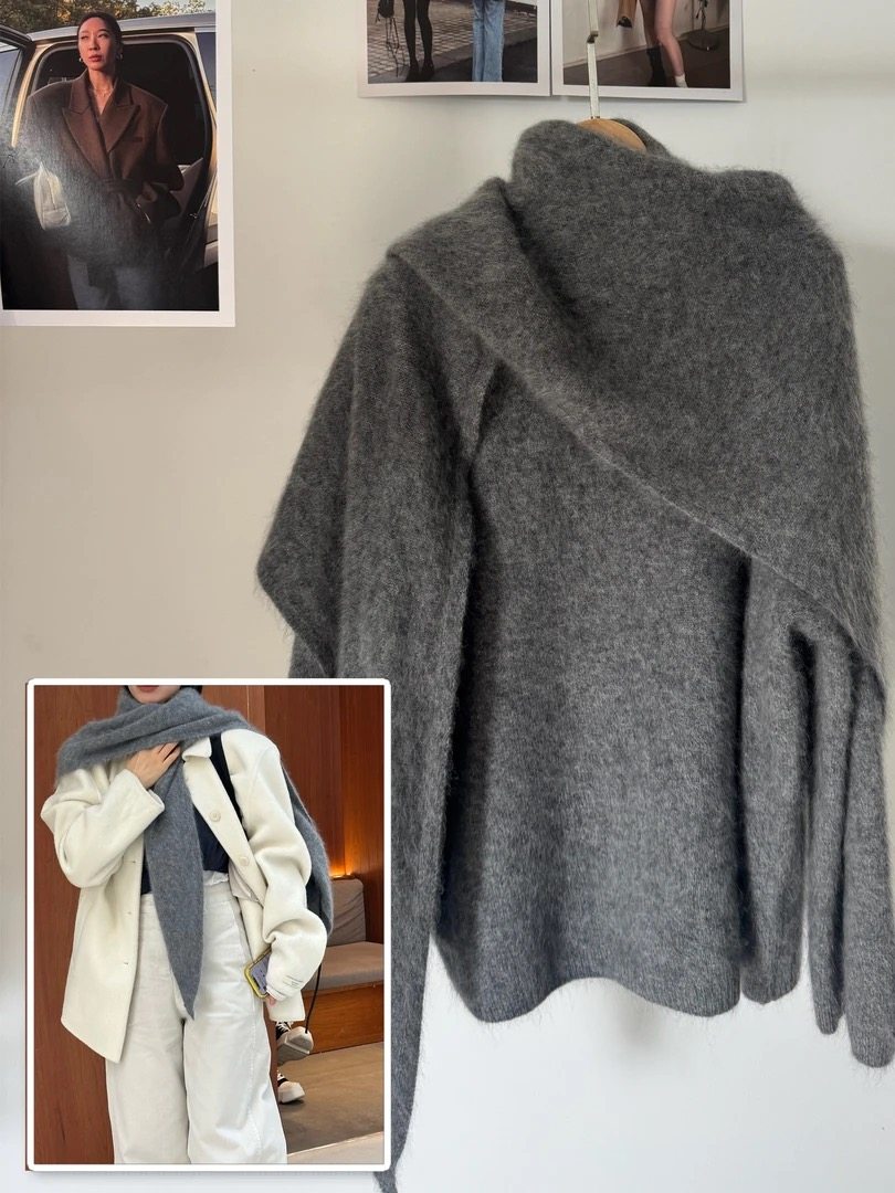 2025东大门质感超好显瘦纸片人氛围感灰色澳毛毛衣组合
