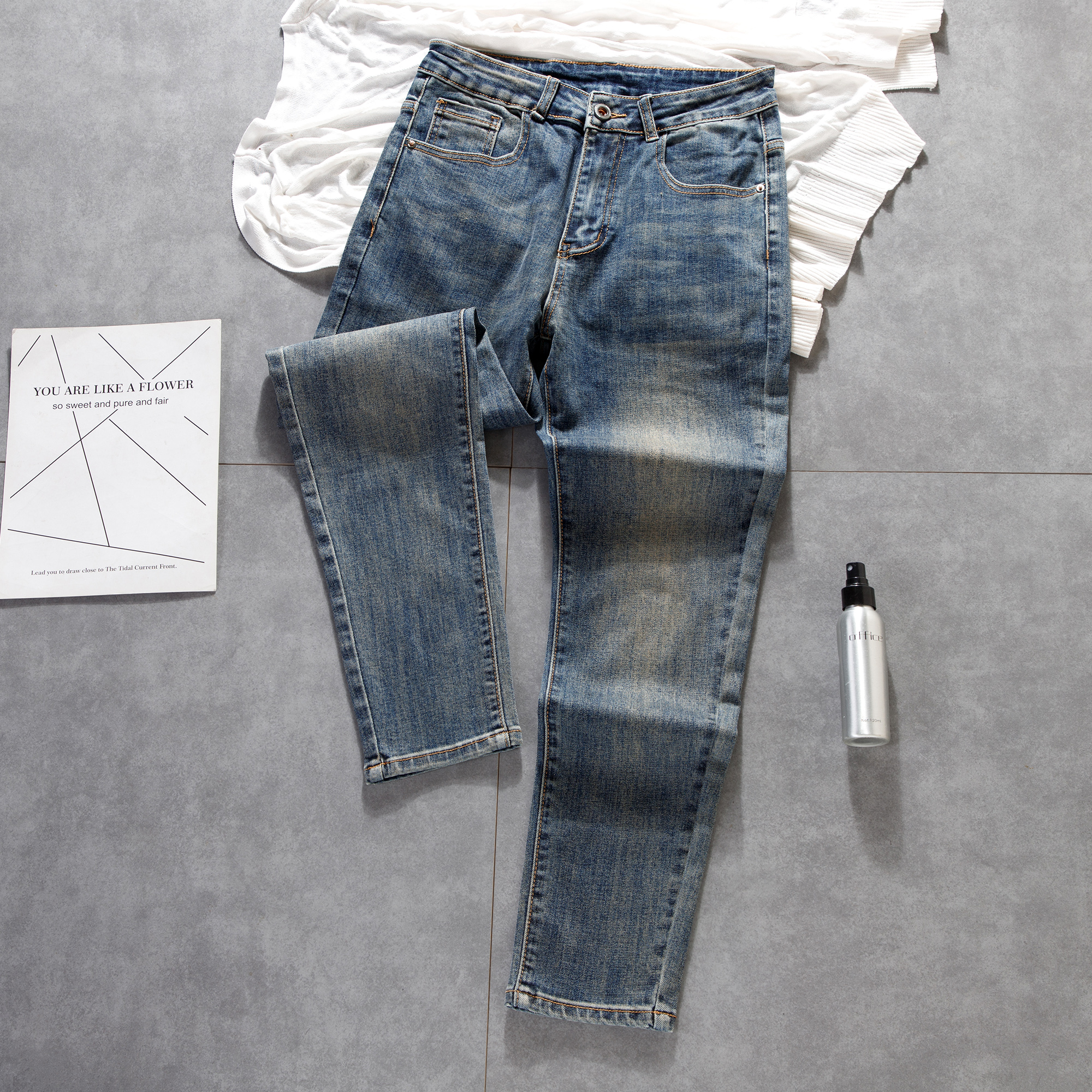 薄款长裤男士牛仔裤修身小脚裤