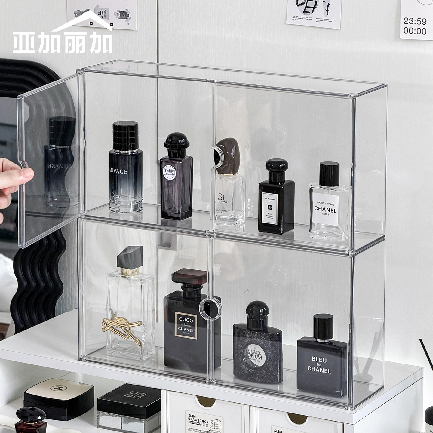 防尘可叠加香水展示柜图片