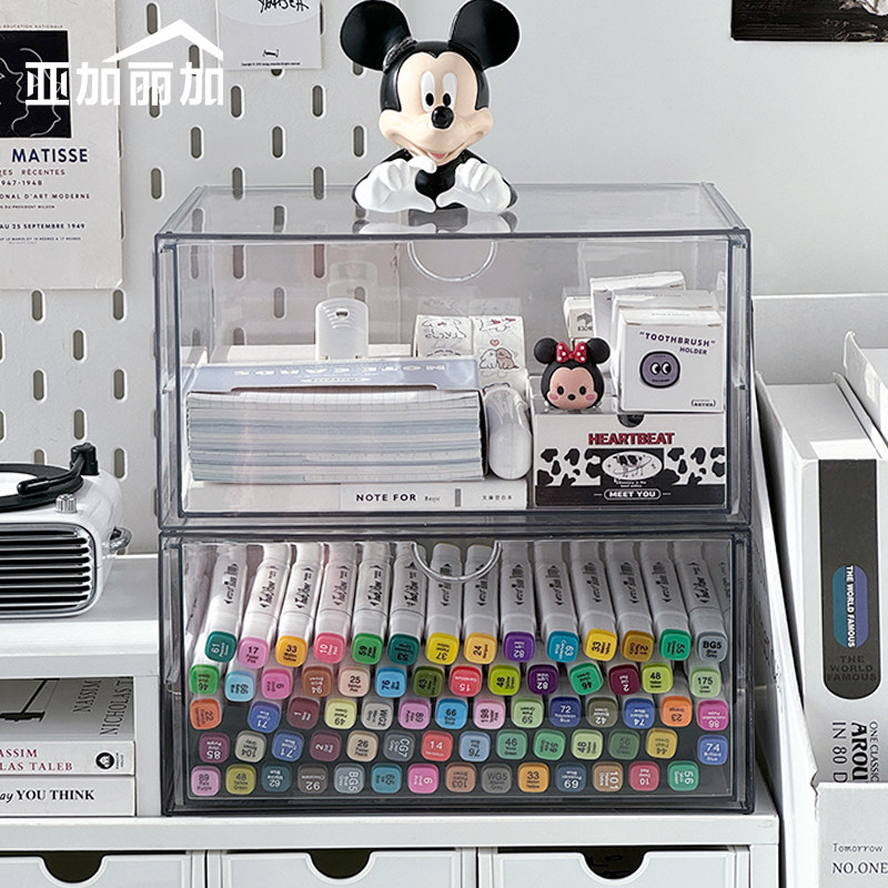 学生桌面收纳盒宿舍抽屉式文具整理神器透明马克笔筒便利贴杂物盒,收纳整理,桌面收纳盒,淘宝优惠券,粉丝福利购,淘宝优惠卷