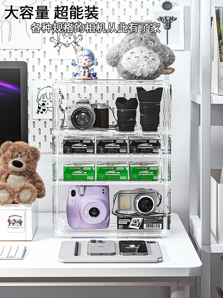 拍立得相机收纳盒桌面ccd数码相机微单防尘柜镜头配件相纸置物架