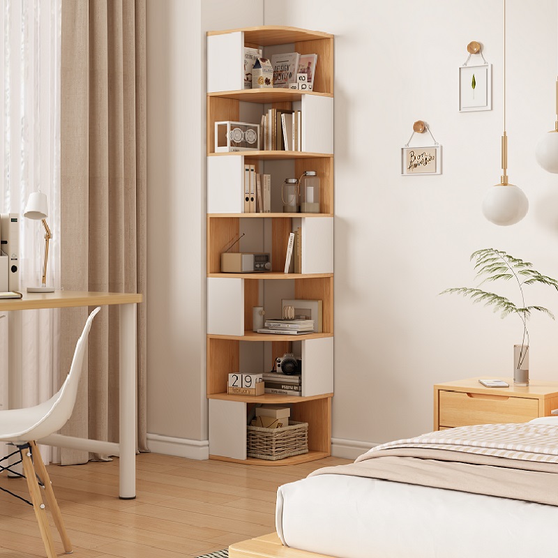 实木转角书架 落地直角柜置物架 北欧风墙角收纳架 直角收纳书柜