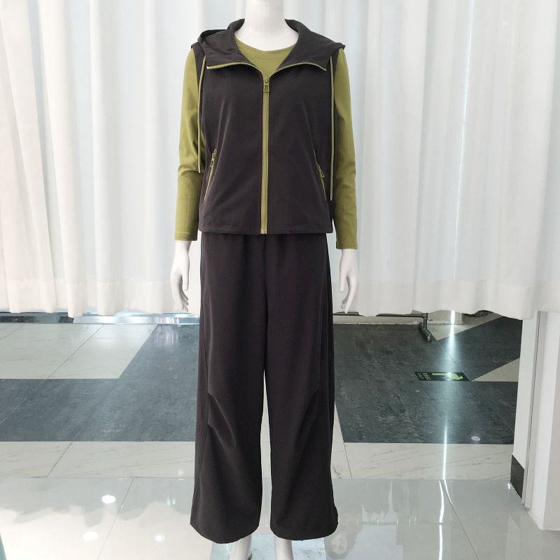 希曼琳6901 时尚连帽马甲打底套裤女2026秋新款气质妈妈三件套装