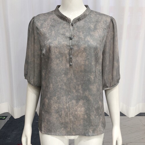 苏丝蔓2682 中老年人桑蚕丝短袖女2026夏新款妈妈真丝缎小衫衬衫