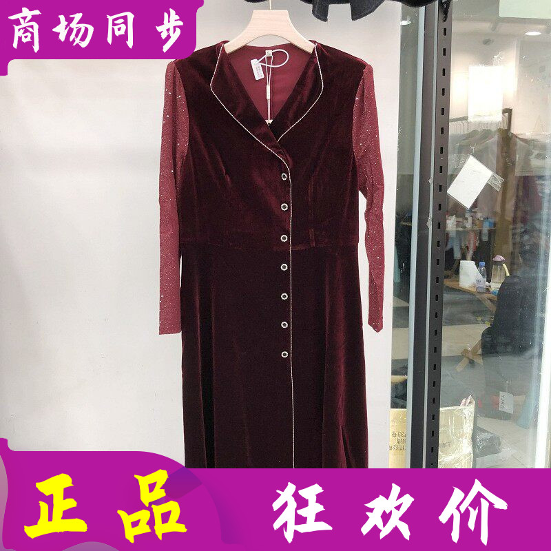 商场品牌金丝绒连衣裙气质