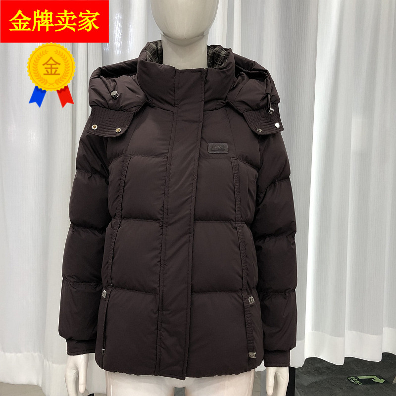 玖牧25B836 时尚连帽白鸭绒羽绒服女冬季新款韩版短款羽绒外套