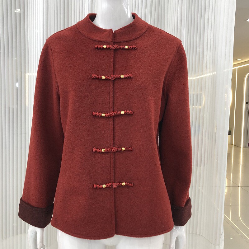 依缘红36 国风盘扣毛呢外套女2026春季新款韩版妈妈绒双面呢上衣