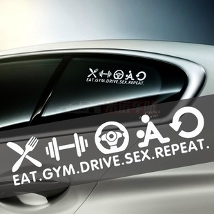 汽车贴纸 REPEAT个性 JDM搞笑车贴 EAT吃饭GYM健身房DRIVE开车S