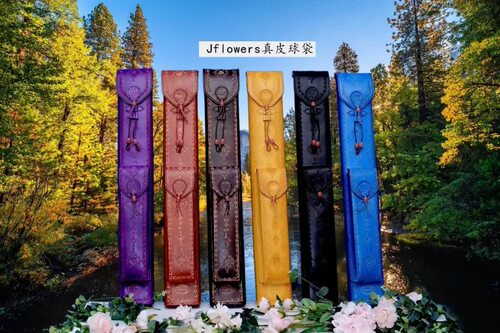 现货JF 美国 JFlowers真皮雕刻4孔5孔黑色紫色九球台球杆杆桶杆筒