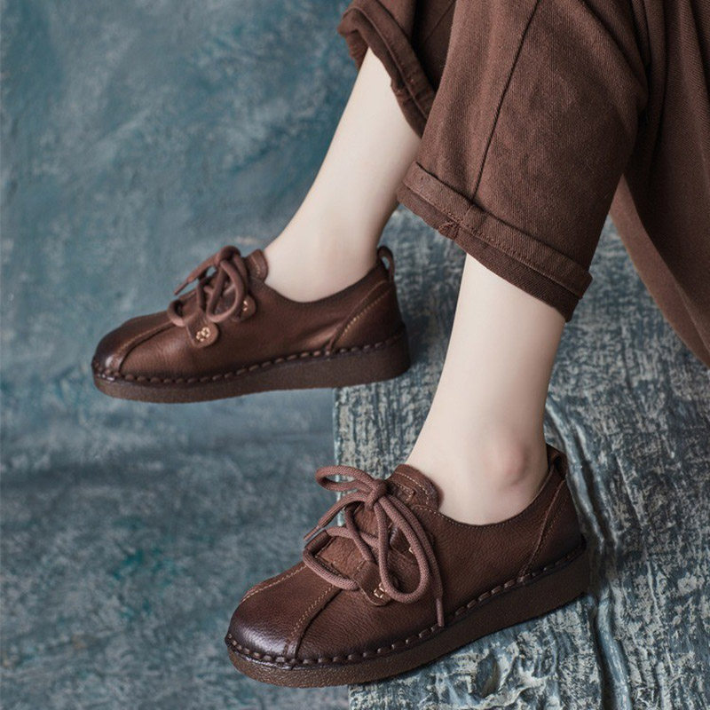 系带低跟深口单鞋女软底牛筋底民族风休闲鞋秋真皮妈妈鞋坡跟女鞋,女鞋,深口单鞋,淘宝优惠券,粉丝福利购,淘宝优惠卷