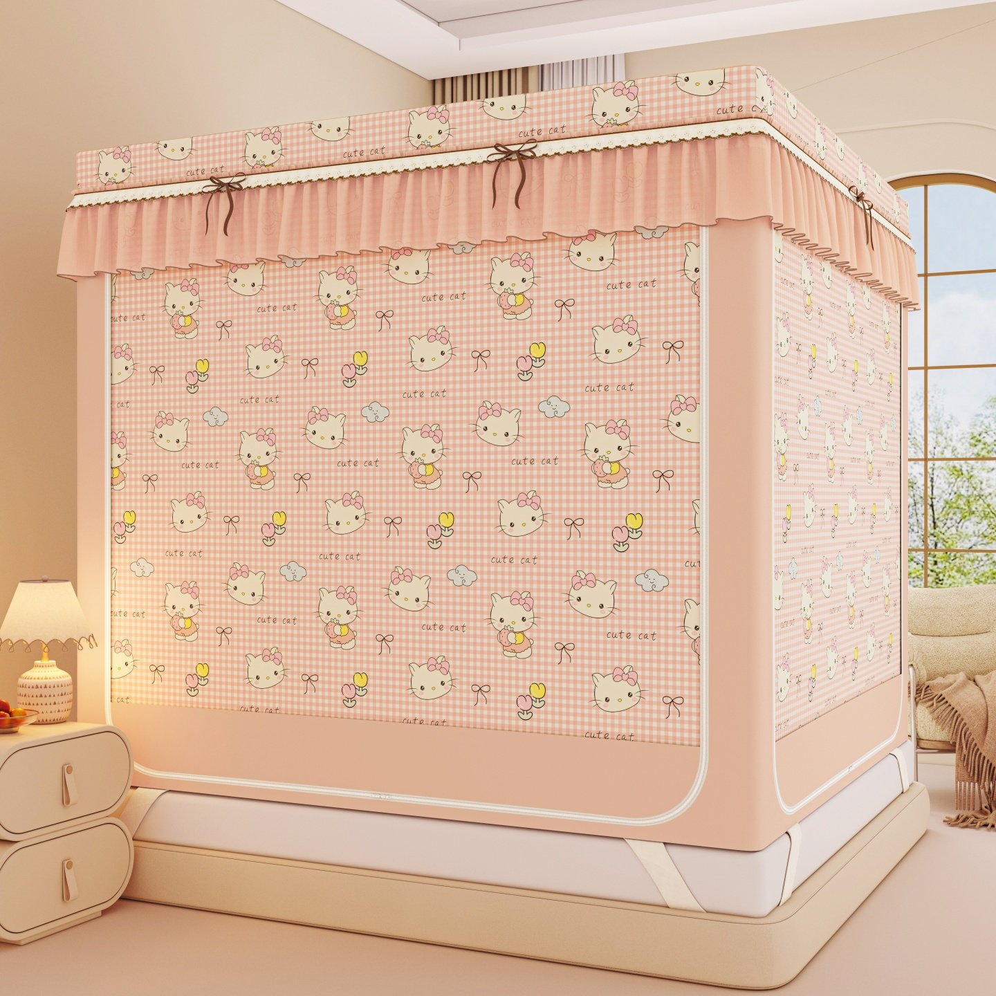 双层遮光防摔蚊帐家用挡风新款卧室儿童宝宝阻止掉床全底婴儿纹帐,床上用品,蚊帐,淘宝优惠券,粉丝福利购,淘宝优惠卷