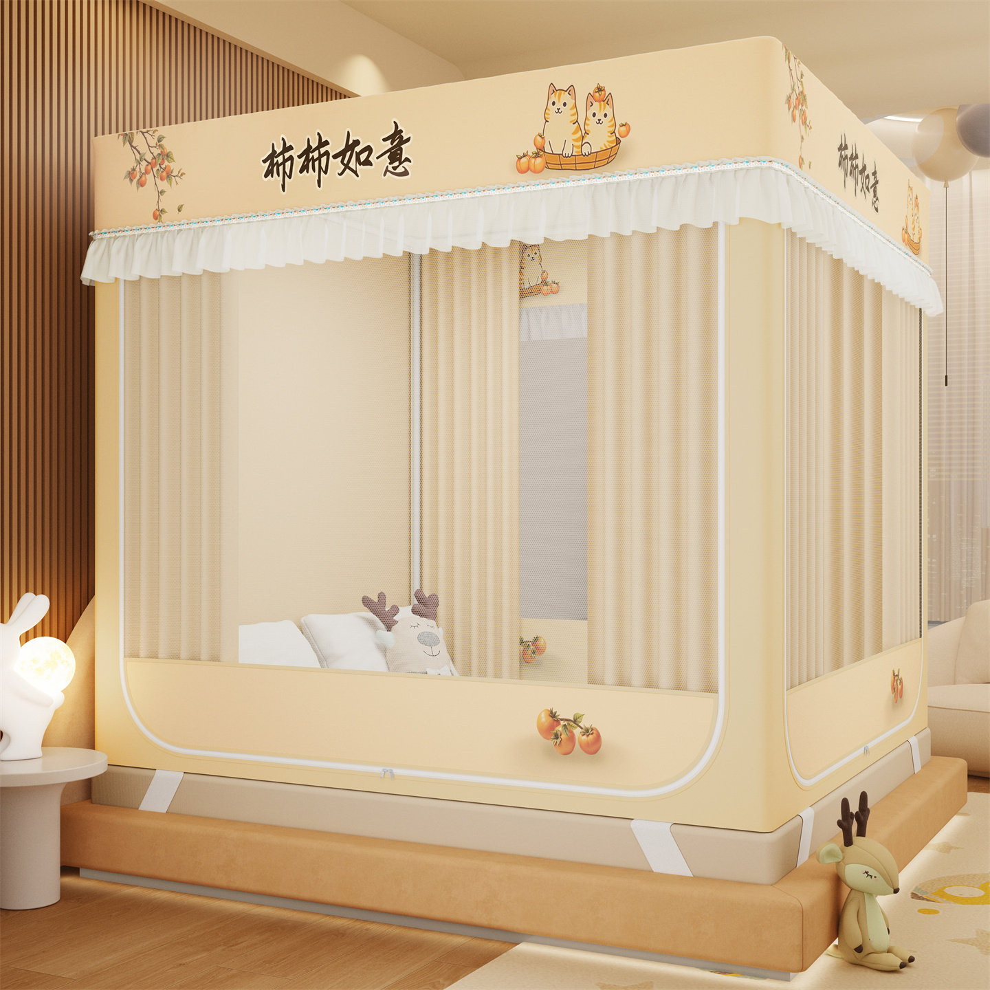 新款蚊帐防摔全底婴儿防止掉床围栏家用加粗厚支架遮光双层蒙古包