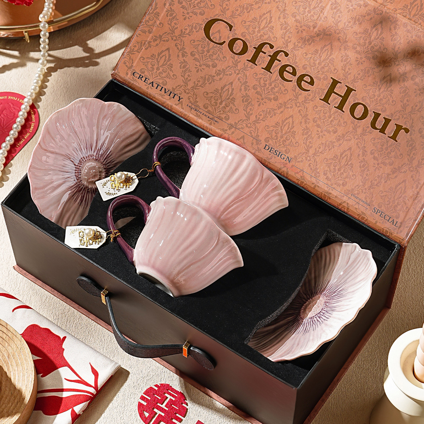 陶瓷马克杯子礼盒漂亮喝水杯子高颜值情侣水杯订婚结婚新婚礼物