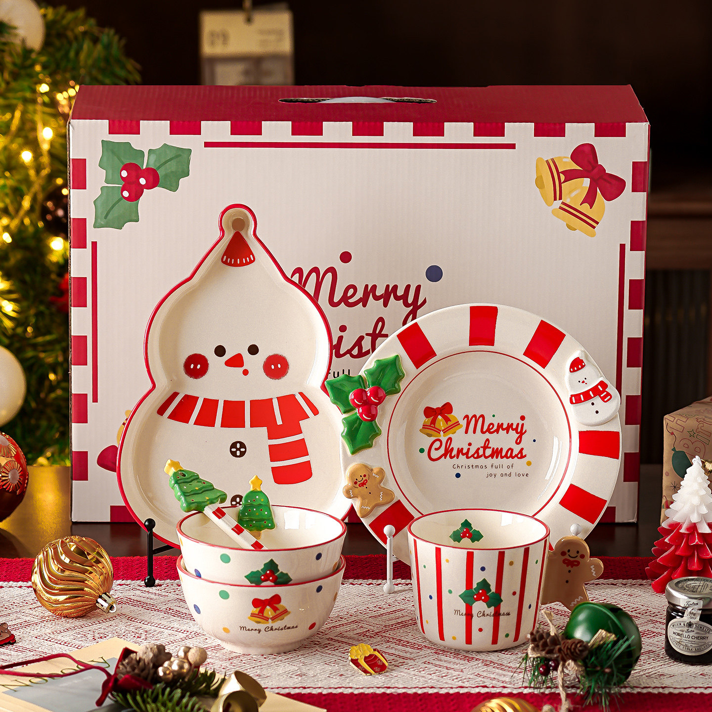 圣诞节礼物餐具碗碟套装礼盒陶瓷碗家用2025新款高颜值碗盘套装