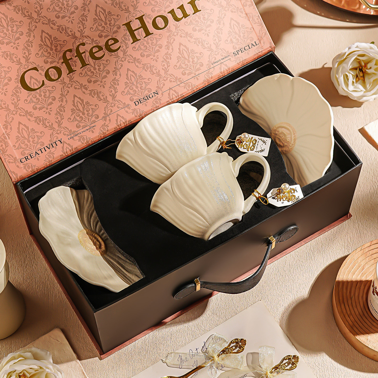 陶瓷咖啡杯子高档精致特别好看的复古咖啡杯碟套装新婚生日礼物盒