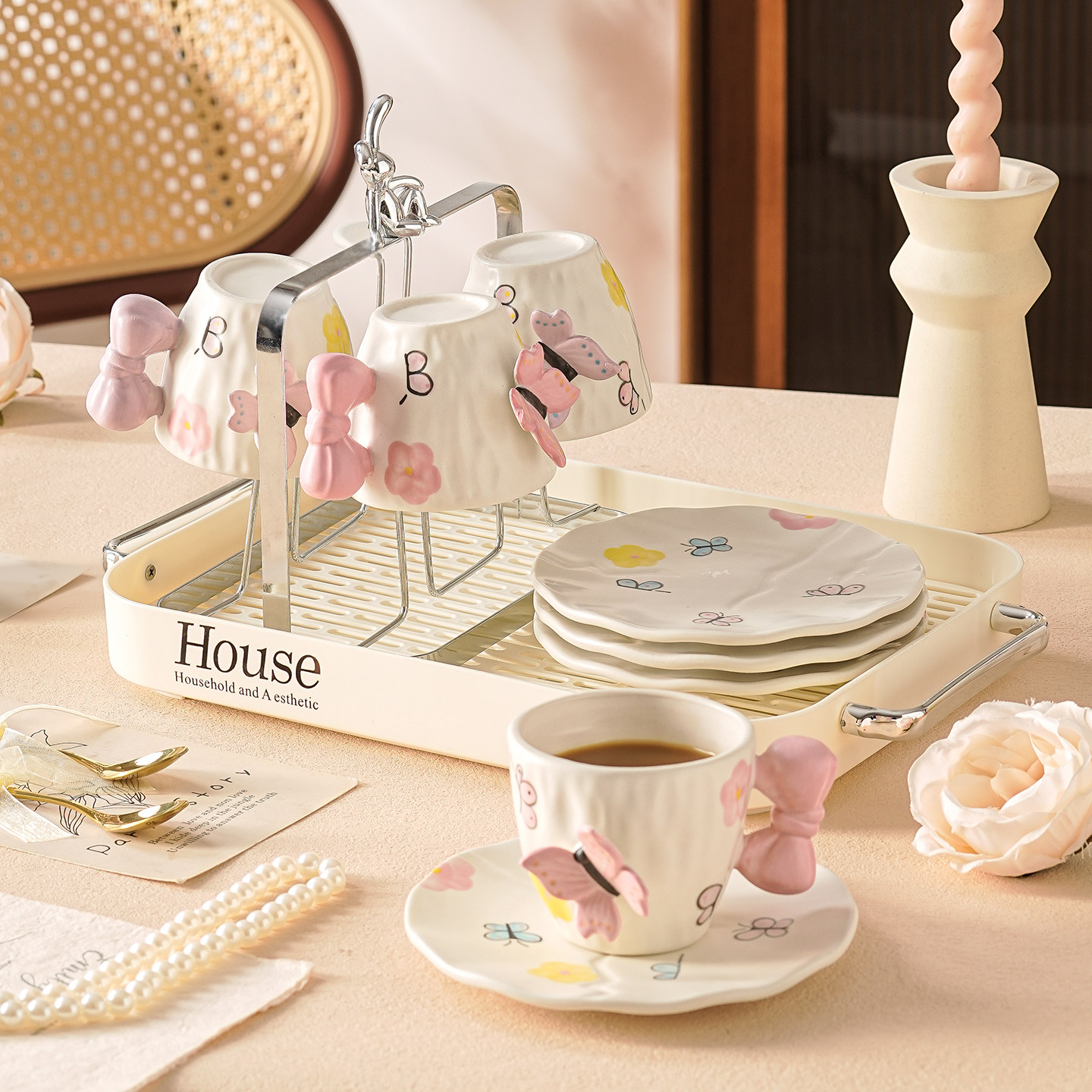 杯具套装家用客厅杯子套装新居乔迁茶杯陶瓷水杯套装可爱茶具套装