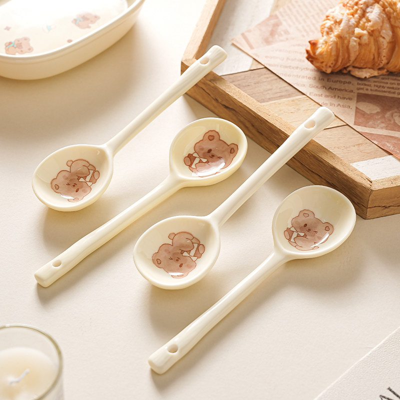 勺子家用陶瓷儿童勺釉下彩可爱高颜值汤匙甜品勺饭勺长柄调羹汤勺,餐饮具,调羹/饭勺,淘宝优惠券,粉丝福利购,淘宝优惠卷