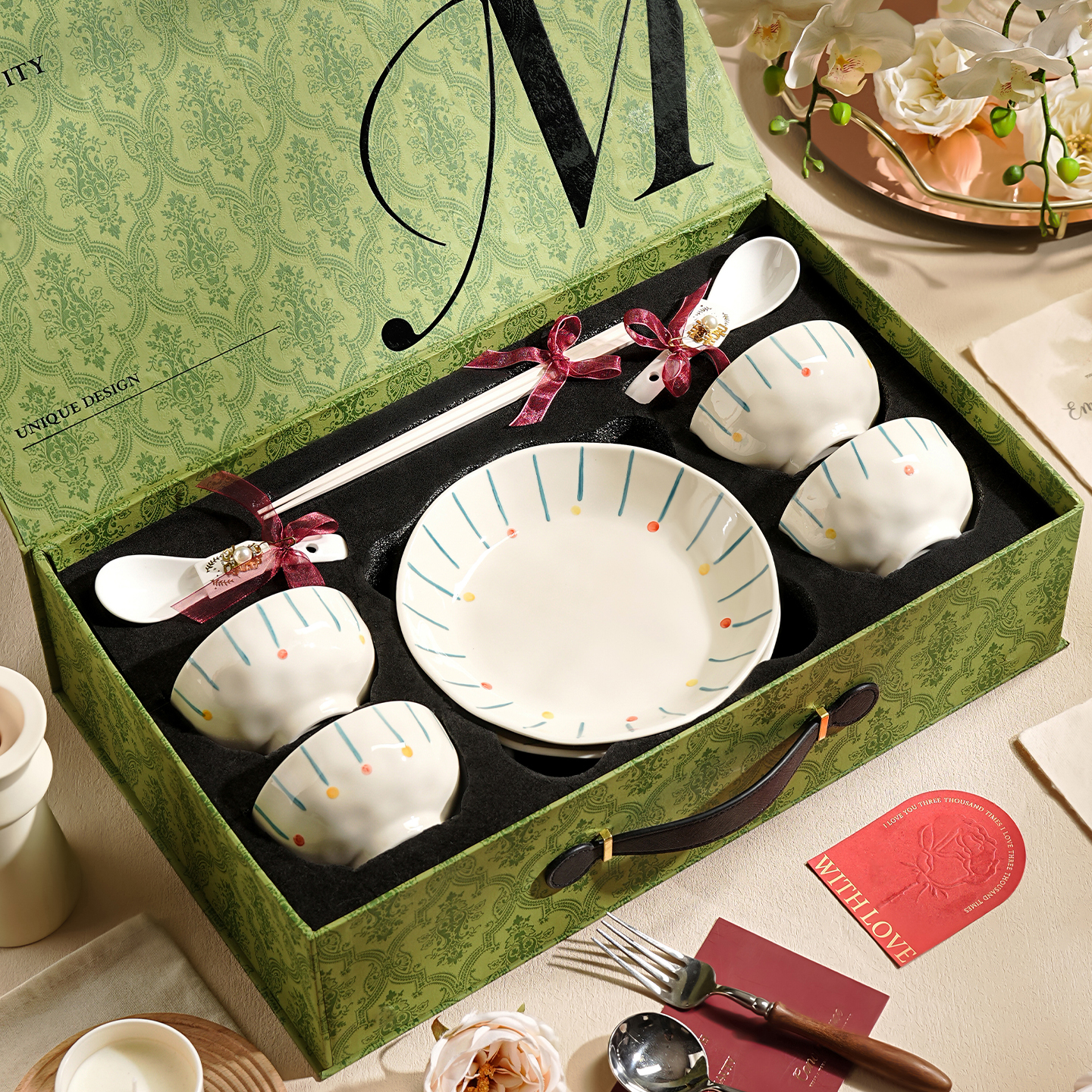 陶瓷碗筷套装乔迁之喜入宅餐具套装乔迁新居礼物盒新婚结婚漂亮碗