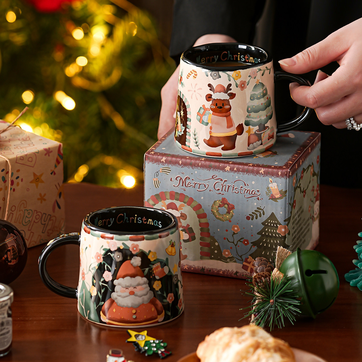 圣诞杯子礼物陶瓷杯子马克杯早餐杯子办公室可爱情侣杯圣诞节杯子