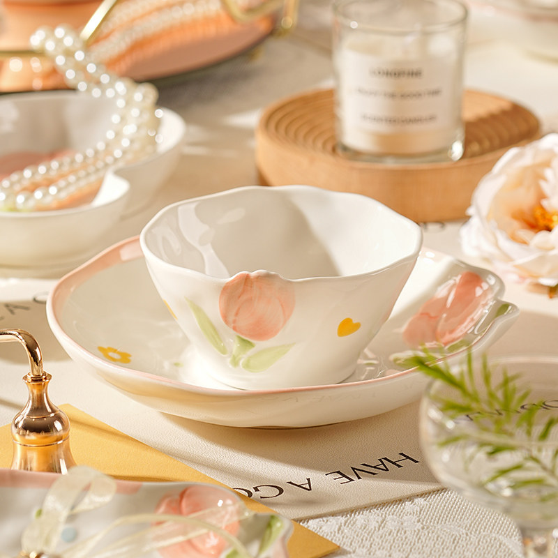 高端女士个人专用碗清新碗碟套装一人食餐具套装陶瓷碗筷漂亮餐具