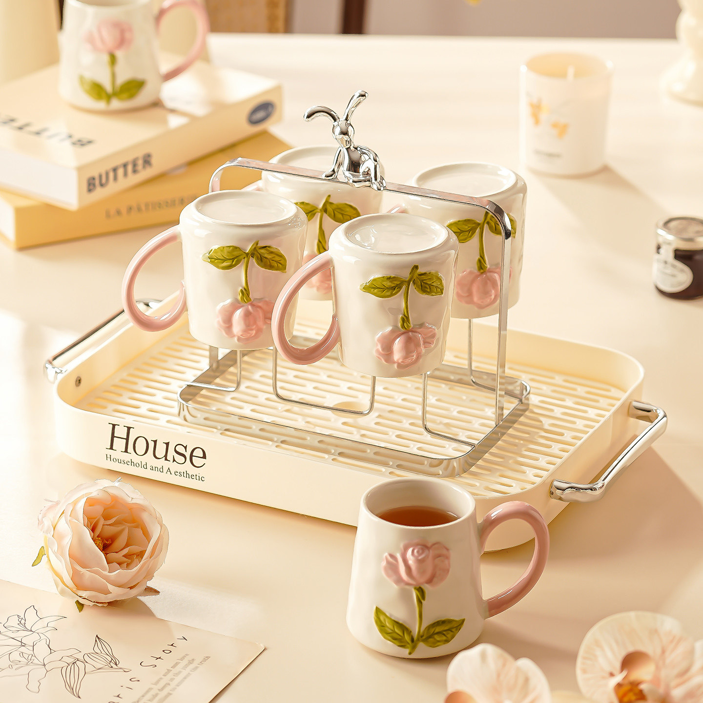 客厅杯子套装新居乔迁茶杯茶具家庭杯具套装家用待客轻奢陶瓷水杯