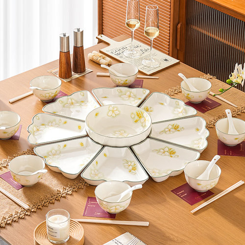 高档年夜饭家庭陶瓷盘子菜盘家用2026新款扇形团圆饭拼盘组合餐具