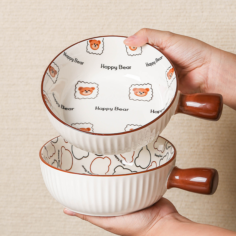 陶瓷卡通可爱烤碗带手柄