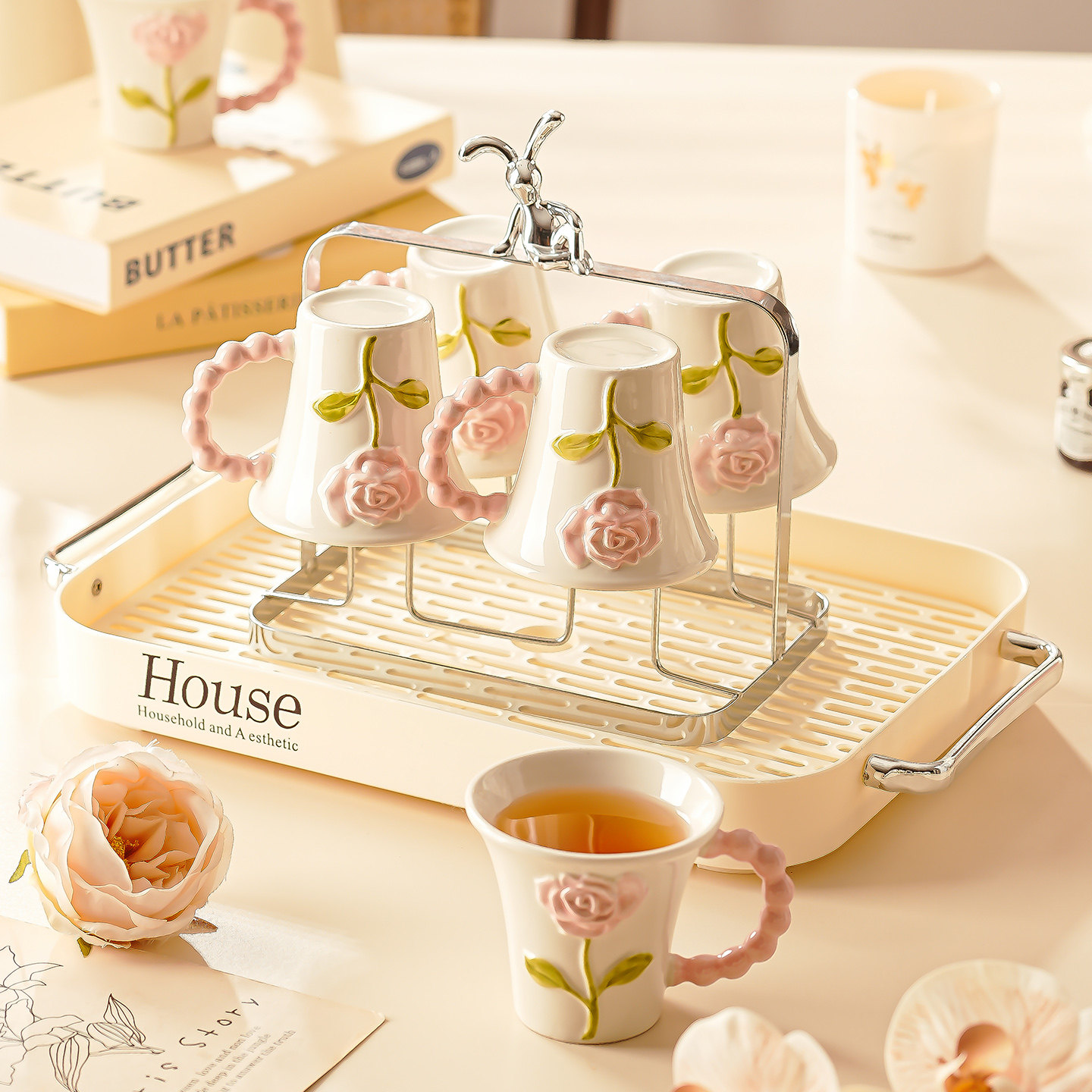 客厅杯子套装新居乔迁茶杯茶具家庭杯具套装家用待客轻奢陶瓷水杯