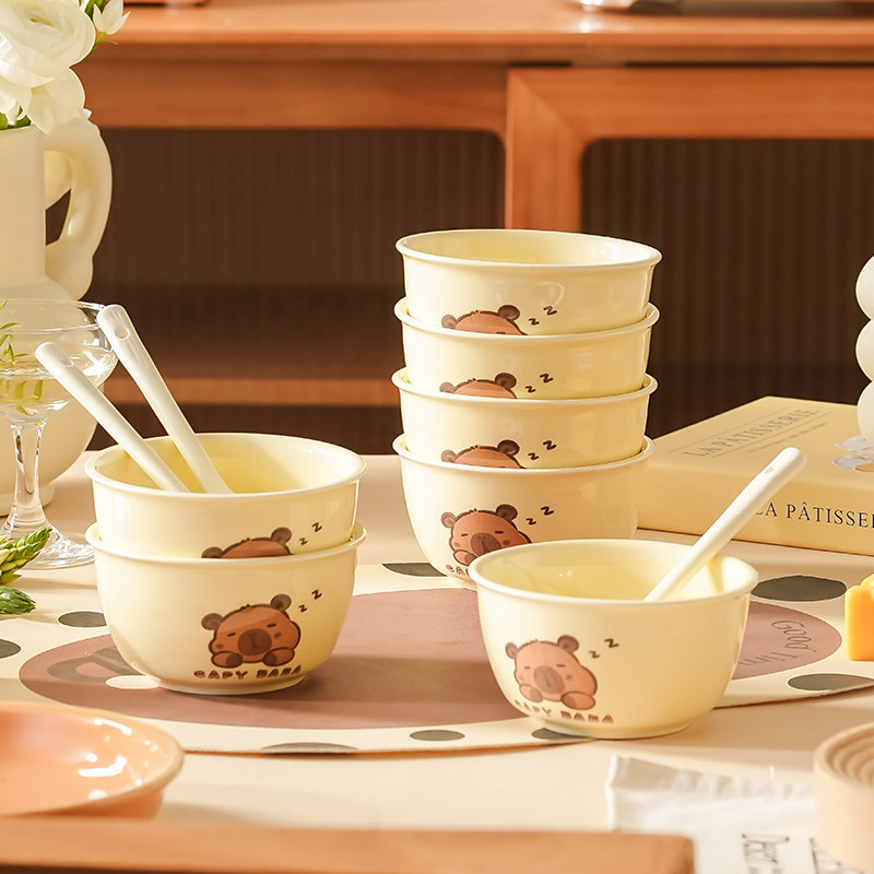 可爱卡通餐具套装卡皮巴拉儿童碗碟家用陶瓷碗盘乔迁新居新婚送礼