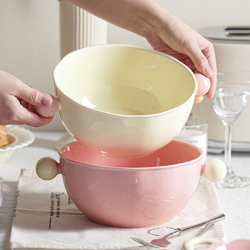 wuxin陶瓷粉嫩少女心双耳碗