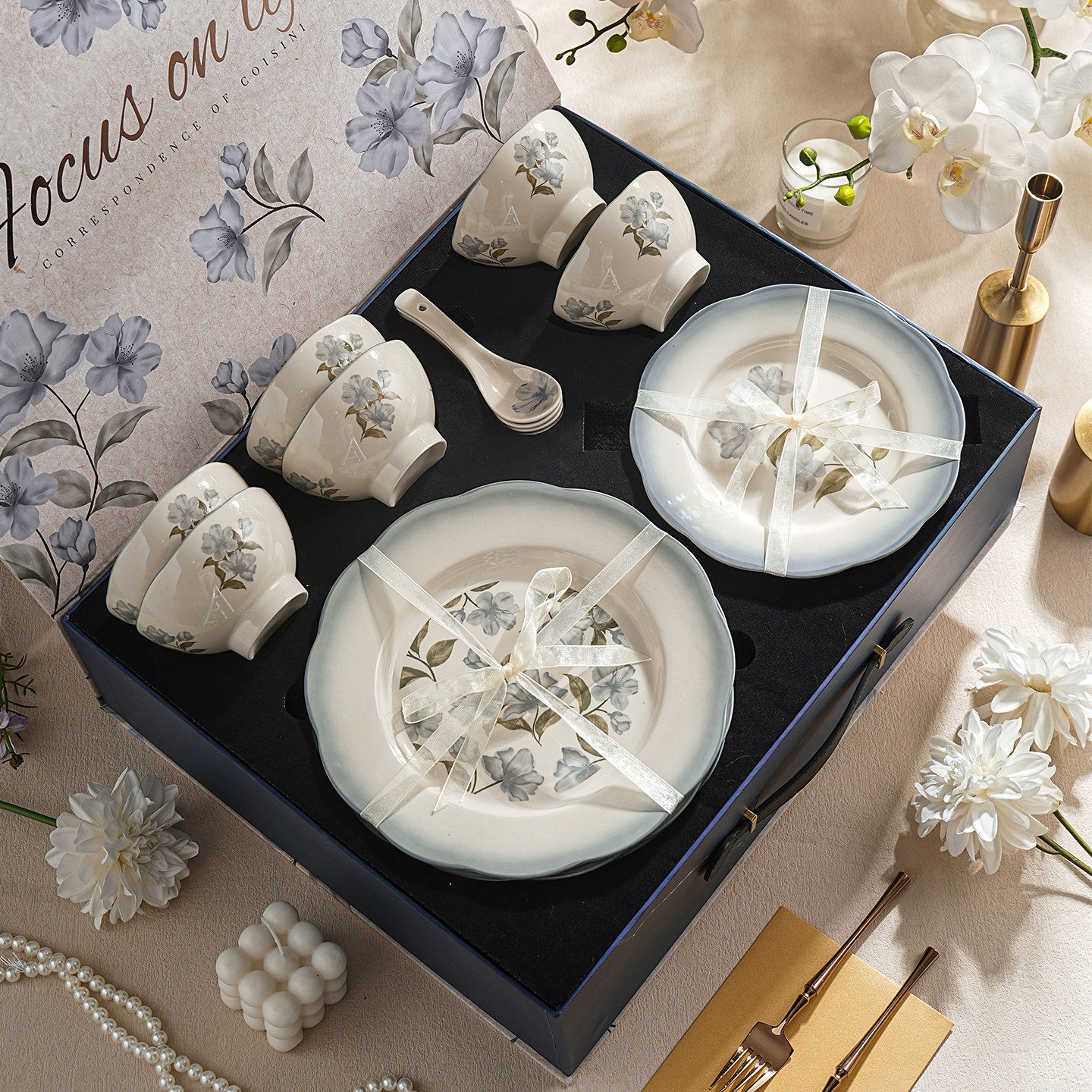 碗盘餐具清新碗碟套装家用盘子碗筷陶瓷碗饭碗特别好看的组合礼盒