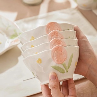 家用釉下彩碗碟碗浮雕汤碗勺子盘子餐具 郁见花开陶瓷饭碗2025新款