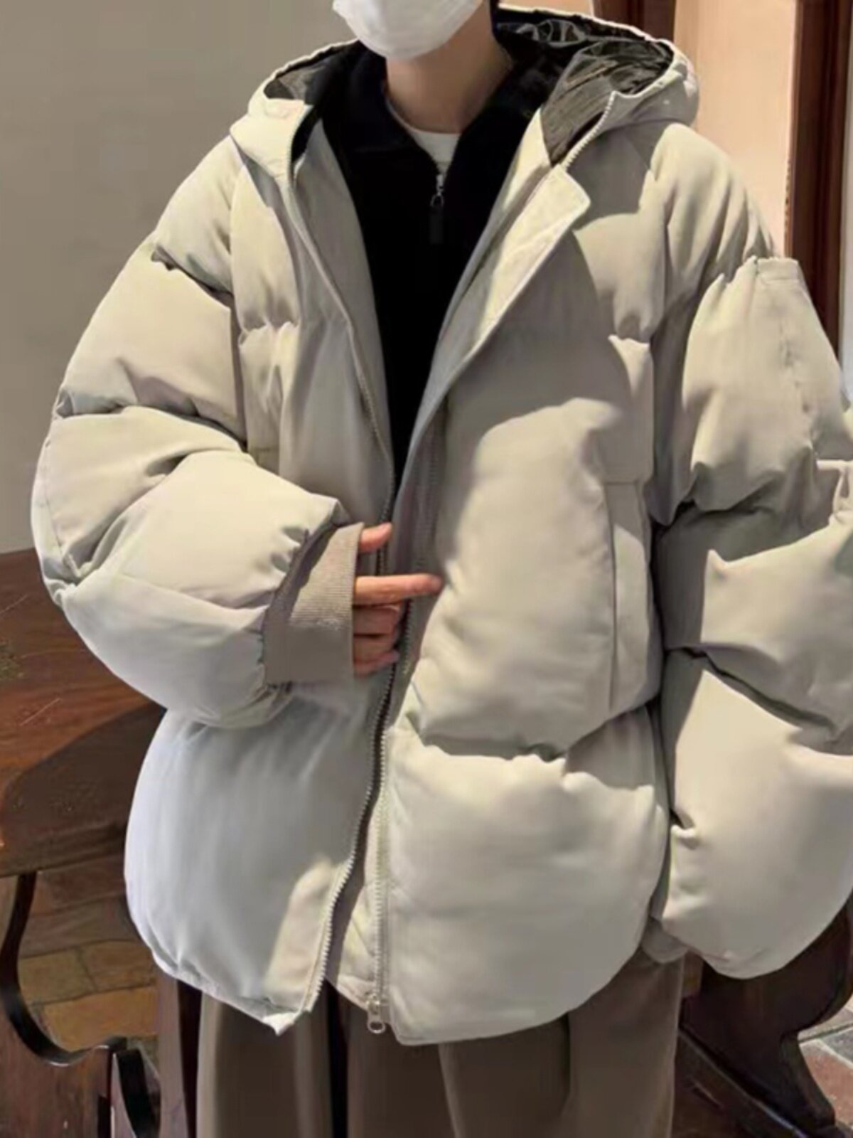 Trendy Cityboy Chinese Style Loose Down Jacket for Men with Hood, Thickened, Solid Color, Versatile, Student Padded Coat, Large Size