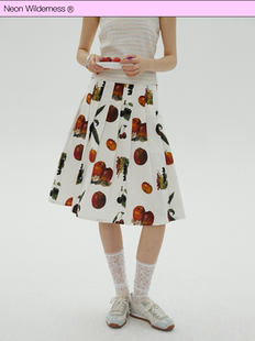 霓虹大荒野® 水果印花百褶半身裙