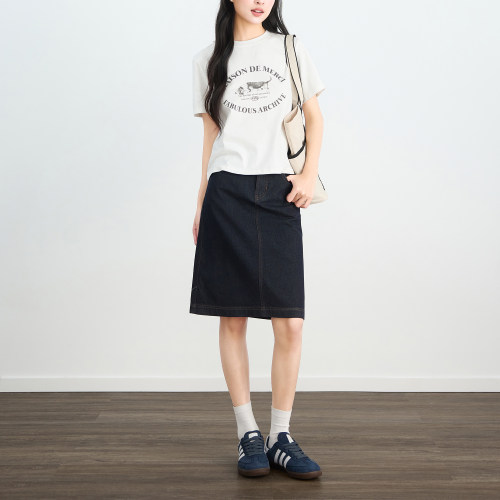 2026夏季新款复古休闲风纯棉牛仔A字显瘦百搭中裙侧开叉半身裙女