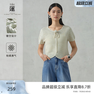 女2025夏季 設計感上衣 阿依蓮洋氣短袖 針織衫 時尚 商場同款 新款
