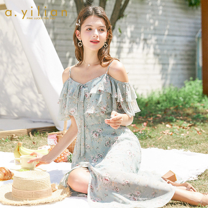 阿依莲连衣裙女夏2020新款雪纺碎花显瘦气质法式中长款裙子