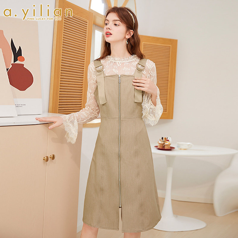 阿依莲2020新款秋季连衣裙吊带裙气质女神范裙子韩版轻熟设计感