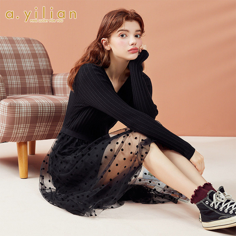 阿依莲2020秋冬季新款连衣裙女小香风连衣裙中长款韩版潮休闲时尚