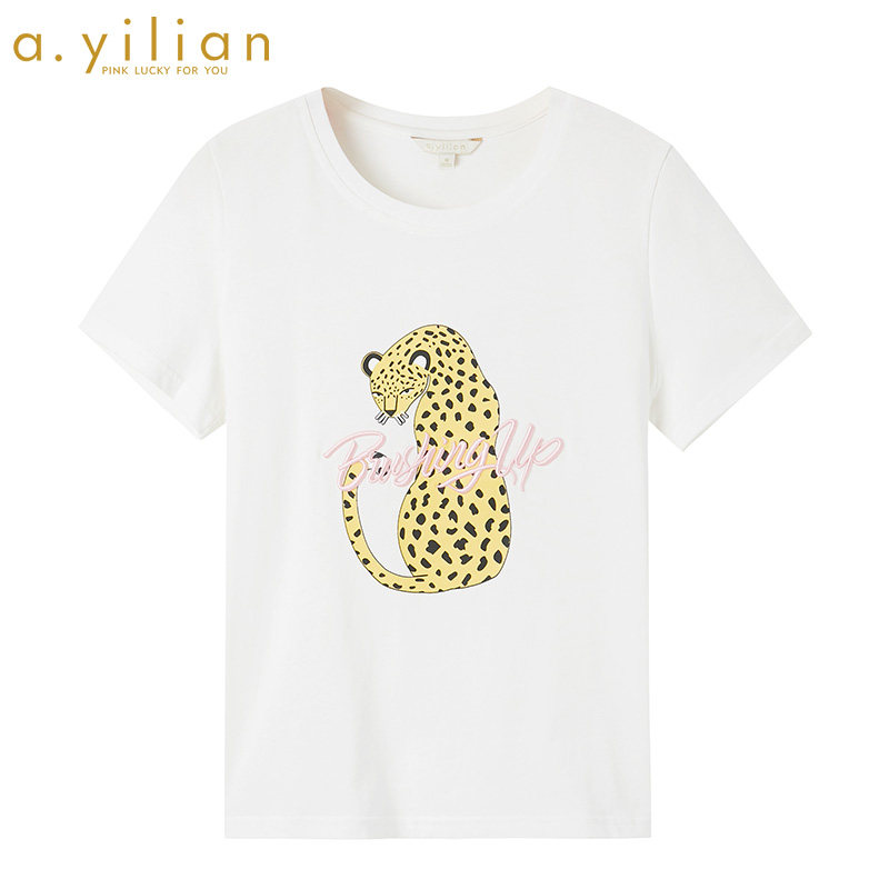 阿依莲短袖t恤女2020夏季新款时尚休闲宽松纯棉女士上衣