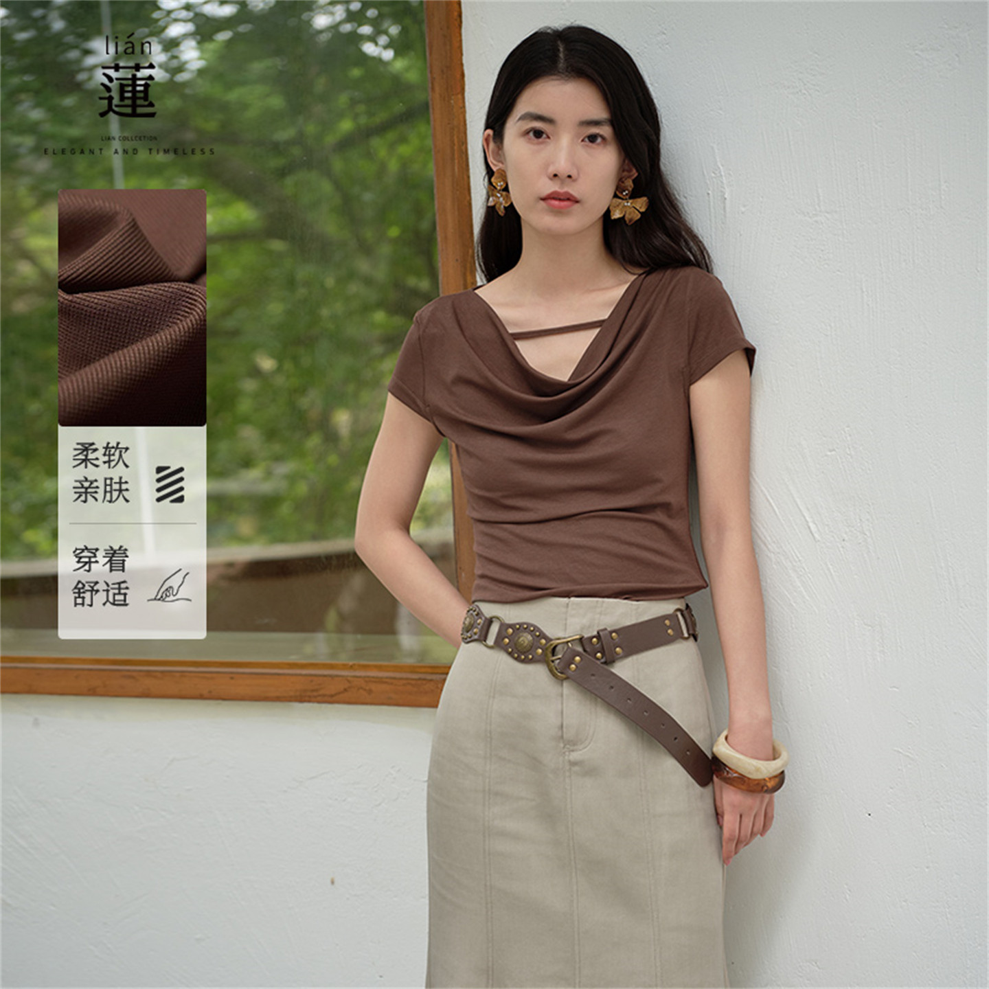 洋气复古短袖t恤女夏季别致上衣图片