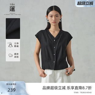 襯衫 女2025夏季 商場同款 新款 獨特設(shè)計感黑色上衣 阿依蓮法式
