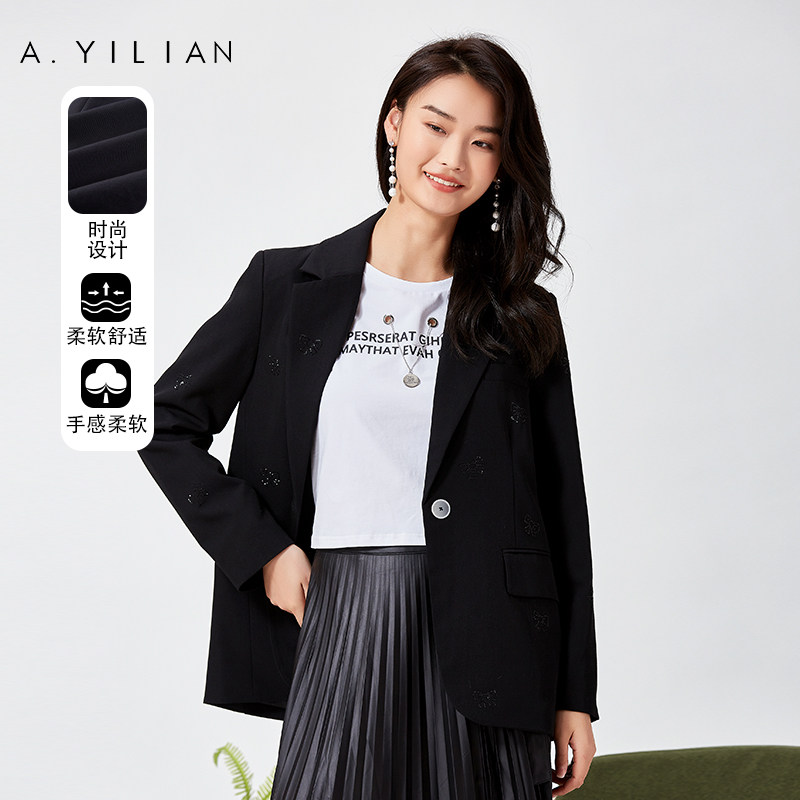 阿依莲2022年春季新款阔型烫钻蝴蝶结西装女 韩版休闲显瘦小西服