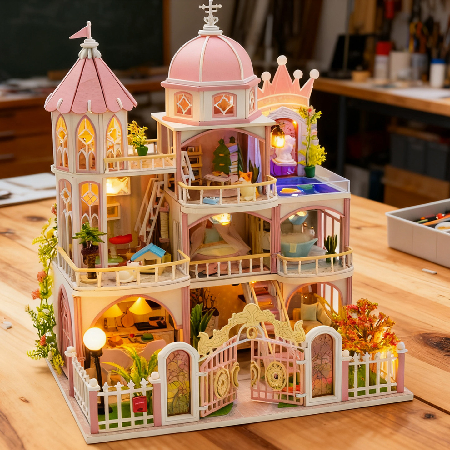 新品diy小屋温莎斯堡童话建筑别墅手工制作木质模型房子生日礼物