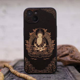 轻奢佛系浮雕手机壳 适用苹果iphone16pro 原创轻奢皮纹防摔手机壳16promax 文创全包边浮雕佛像药师佛手机壳