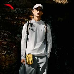 安踏大地之壳长袖T恤男款春季立领半拉链运动休闲上衣男宽松底衫