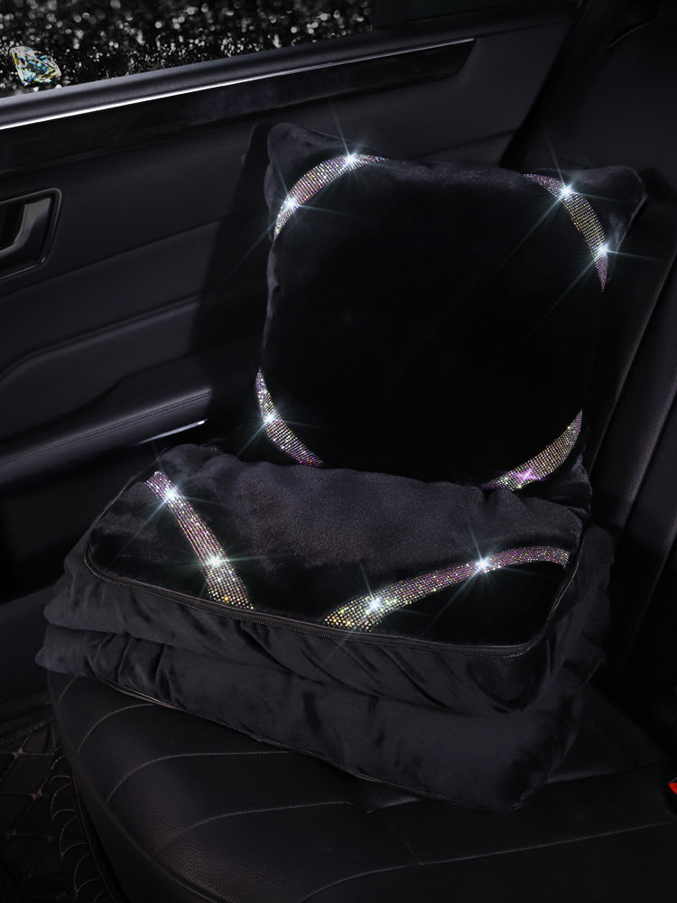 汽车抱枕被子四季通用车载两用靠枕女神款舒适毛绒镶钻折叠空调被
